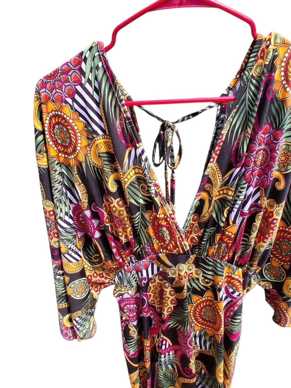Touch Me Floral Multi-Color Maxi Dress with V-Neck and Tie Waist Woman's - Picture 7 of 11